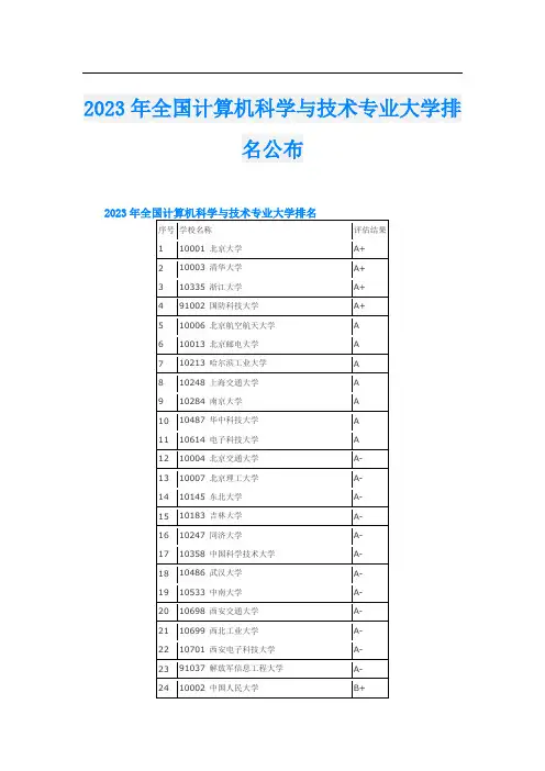 2023年全国计算机科学与技术专业大学排名公布