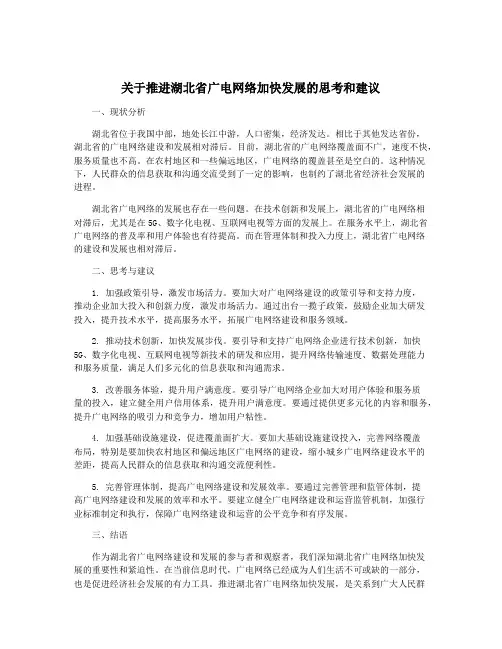 关于推进湖北省广电网络加快发展的思考和建议