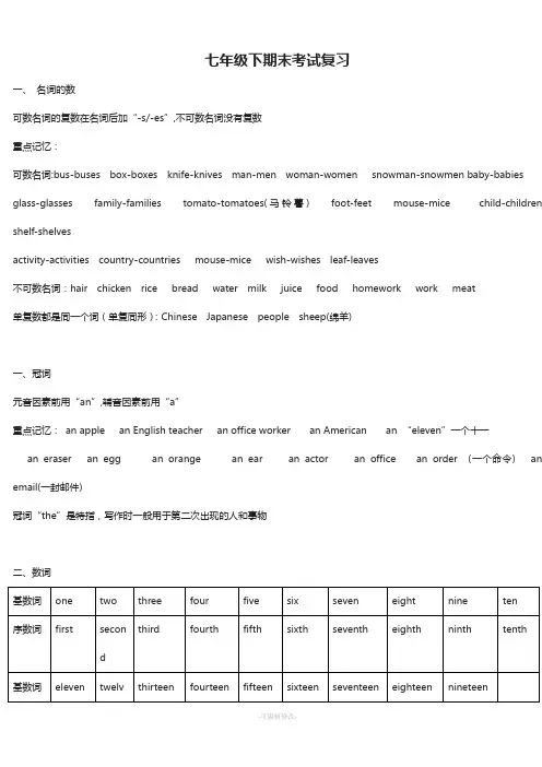 仁爱英语七年级下册重点语法知识归纳