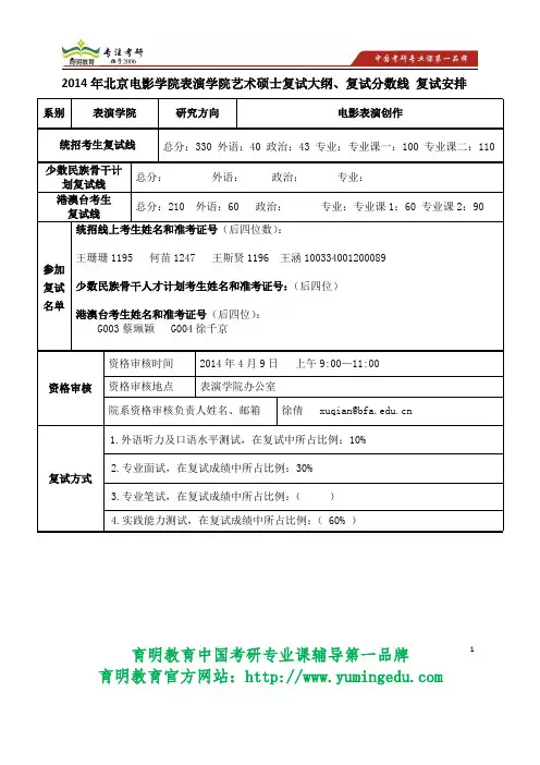 2014年北京电影学院表演学院艺术硕士复试大纲、复试分数线 复试安排