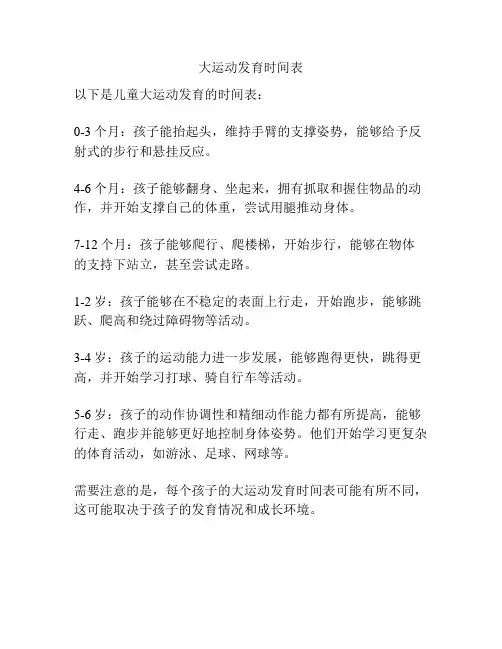大运动发育时间表