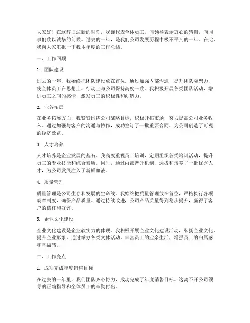 领导年度总结话术