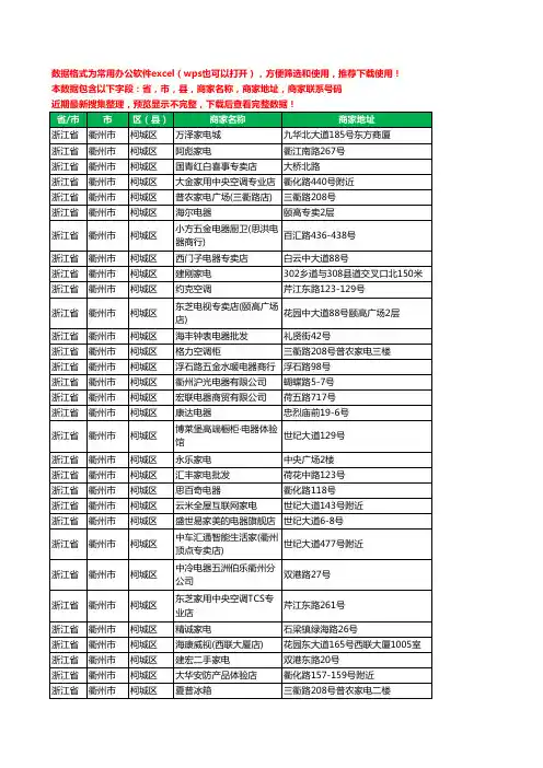 2020新版浙江省衢州市柯城区家用电器工商企业公司商家名录名单黄页联系电话号码地址大全212家