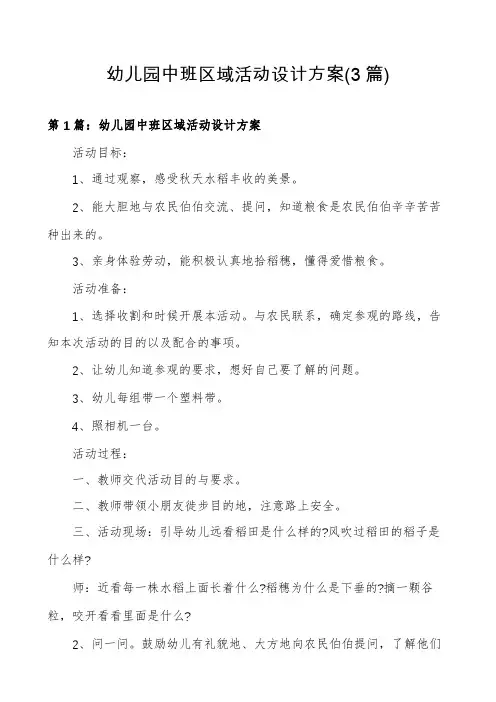幼儿园中班区域活动设计方案(3篇)