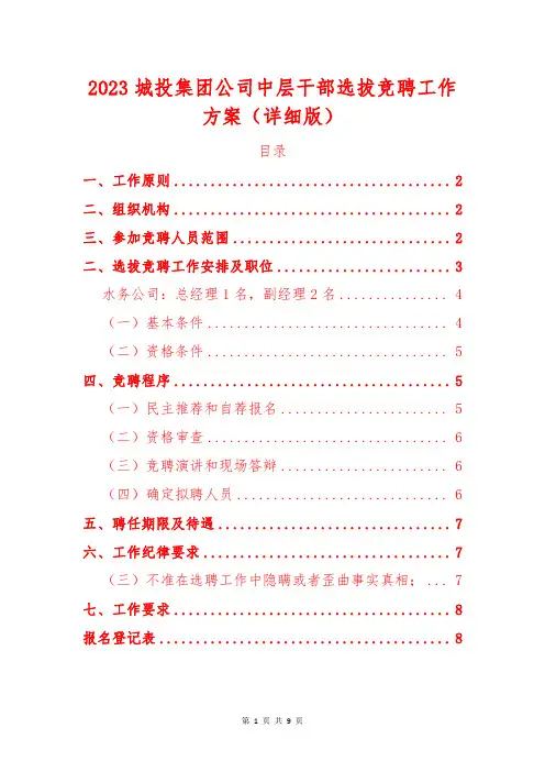 2023城投集团公司中层干部选拔竞聘工作方案