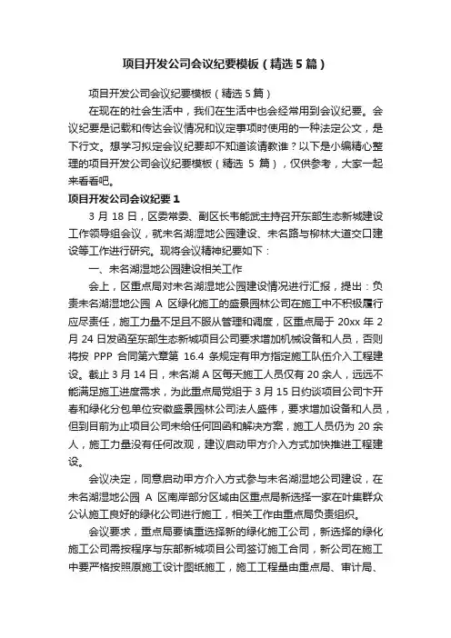 项目开发公司会议纪要模板（精选5篇）