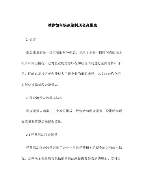教你如何快速编制现金流量表