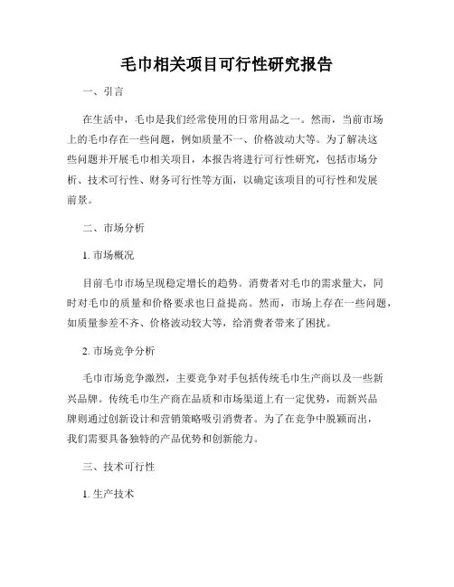 毛巾相关项目可行性研究报告