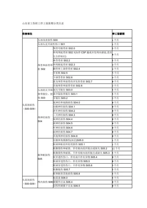 山东省工伤职工医疗期分类