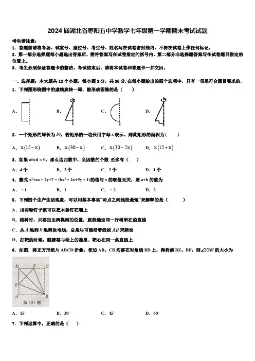 2024届湖北省枣阳五中学数学七年级第一学期期末考试试题含解析