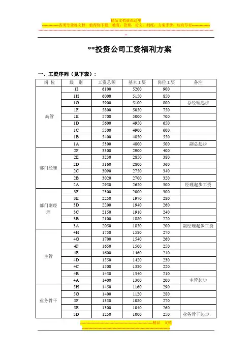 某投资公司薪酬方案[1]