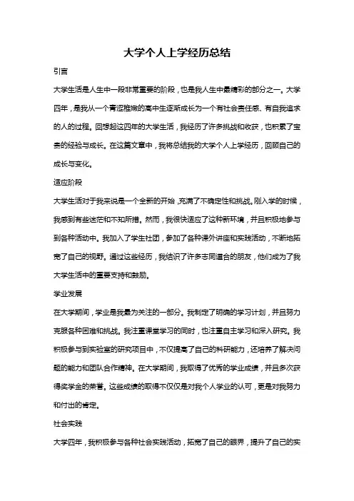 大学个人上学经历总结