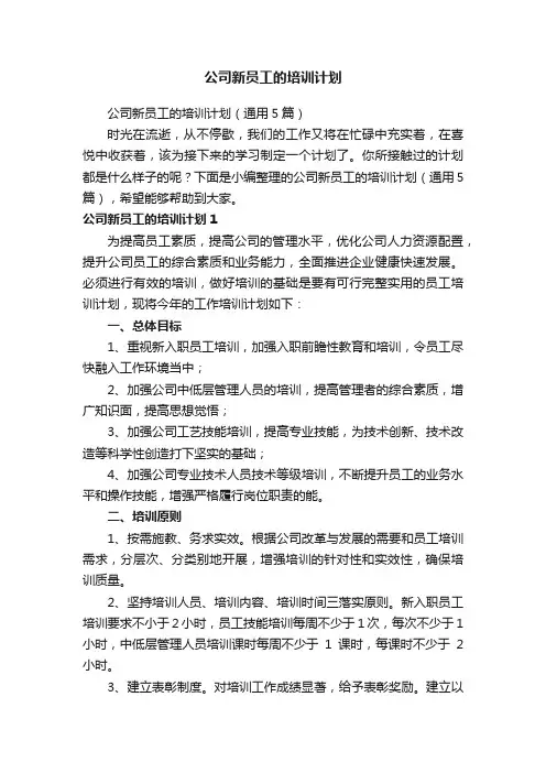公司新员工的培训计划