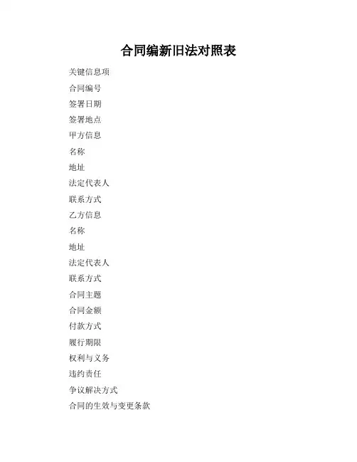 合同编新旧法对照表