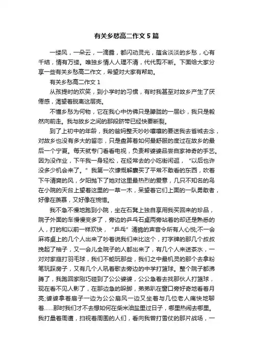 有关乡愁高二作文5篇