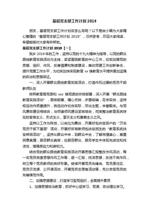 基层党支部工作计划2019