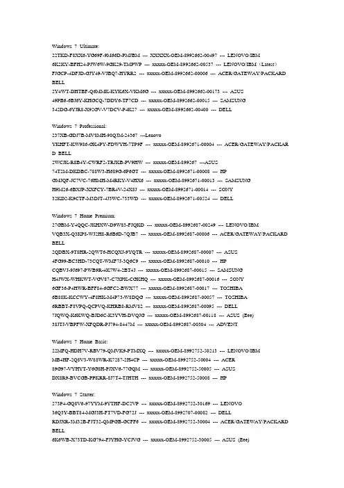 品牌最新的windows 7 oem slp key+WIN7神KEY 无需破解即可激活