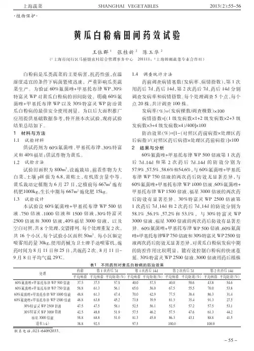 黄瓜白粉病田间药效试验