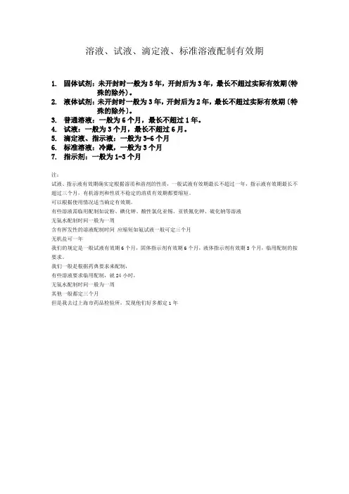 各种溶液有效期(同名5022)