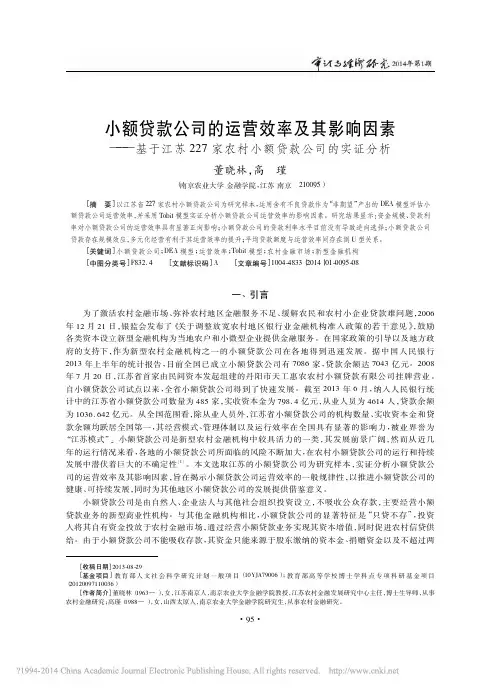 _小额贷款公司的运营效率及其影响因素——基于江苏227家农村小额贷款公司的实证分析