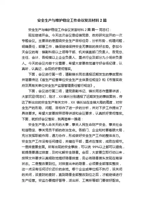 安全生产与维护稳定工作会议发言材料2篇