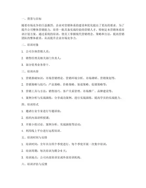 营销体系培训计划方案