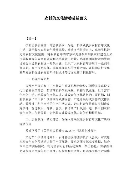 【活动总结范文】农村的文化活动总结范文