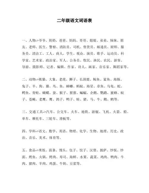 二年级语文词语表