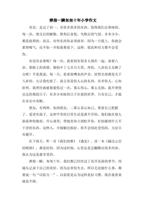 弹指一瞬匆匆十年小学作文