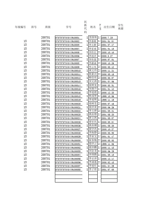 中小学五年级数据导入模版