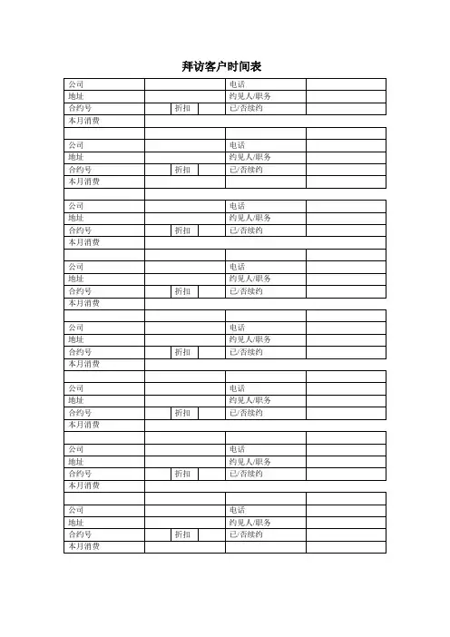 营销部常用表格