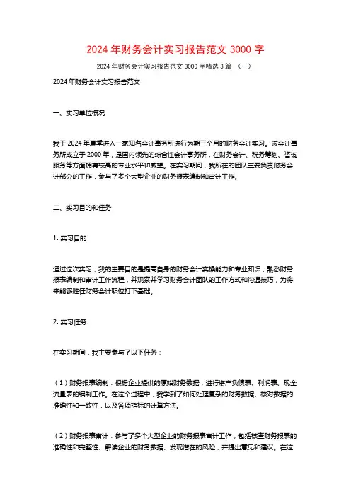 2024年财务会计实习报告范文3000字3篇