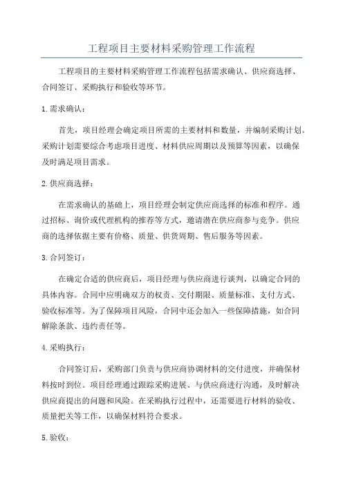 工程项目主要材料采购管理工作流程