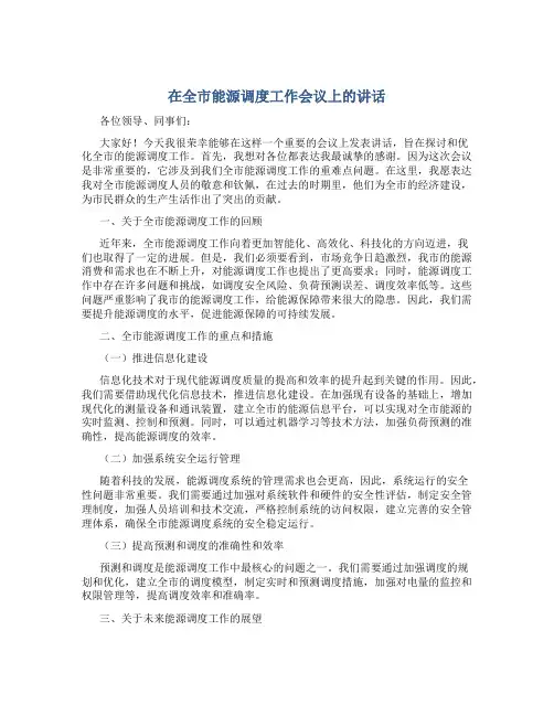 在全市能源调度工作会议上的讲话