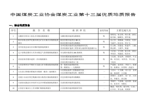 中国煤炭工业协会煤炭工业第十三届优质地质报告