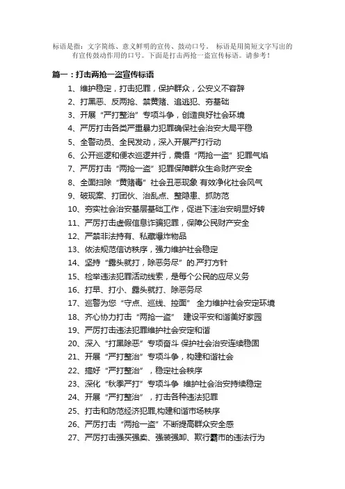 打击两抢一盗宣传标语