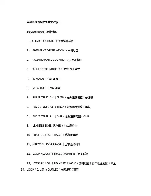 美能达复印机维修模式中英文对照概要
