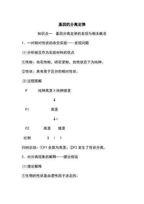 生物必修二--基因的分离定律--知识点-知识总结-基础梳理