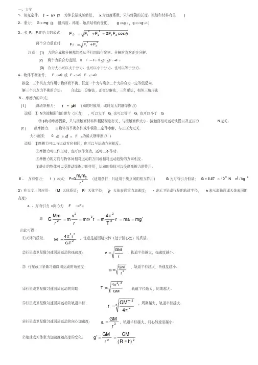 最新人教版高中物理公式大全