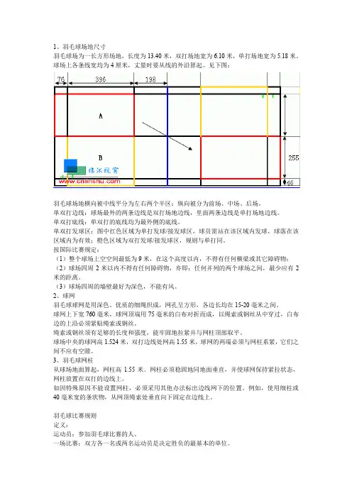 羽毛球规则之羽毛球场地尺寸(球场、网柱、球网)
