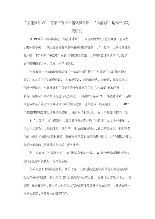 “小篮球计划”背景下青少年篮球俱乐部“小篮球”运动开展对策研究