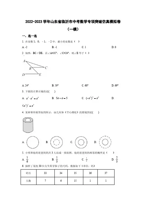 2022——2023学年山东省临沂市中考数学专项突破仿真模拟卷(一模二模)含答案