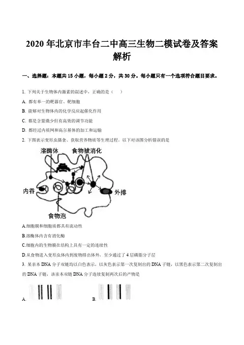 2020年北京市丰台二中高三生物二模试卷及答案解析