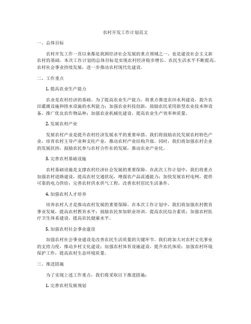 农村开发工作计划范文