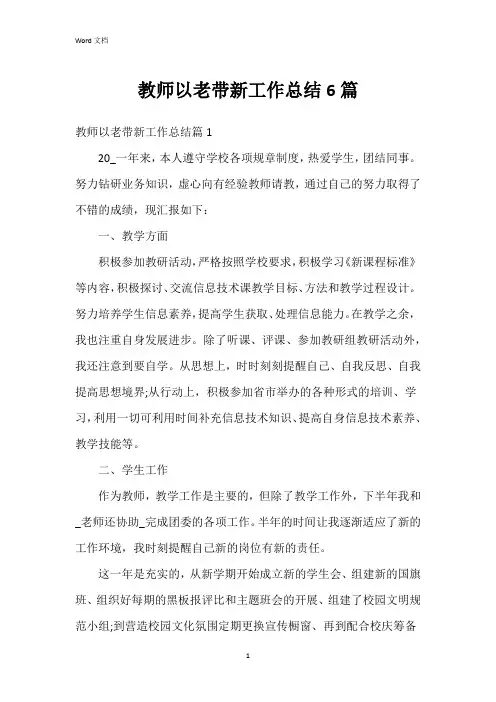 教师以老带新工作总结6篇