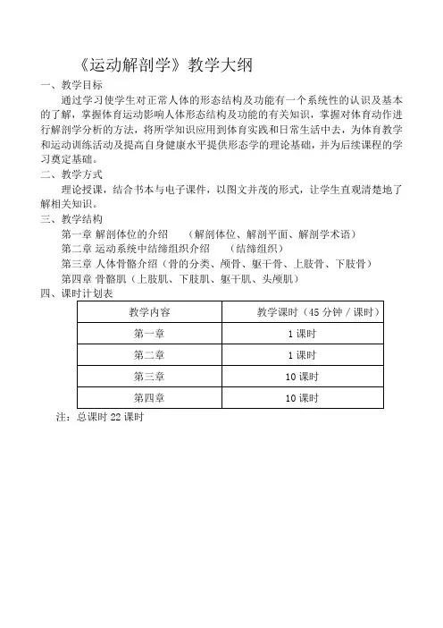 运动解剖学教学计划