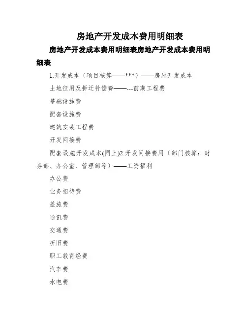 房地产开发成本费用明细表