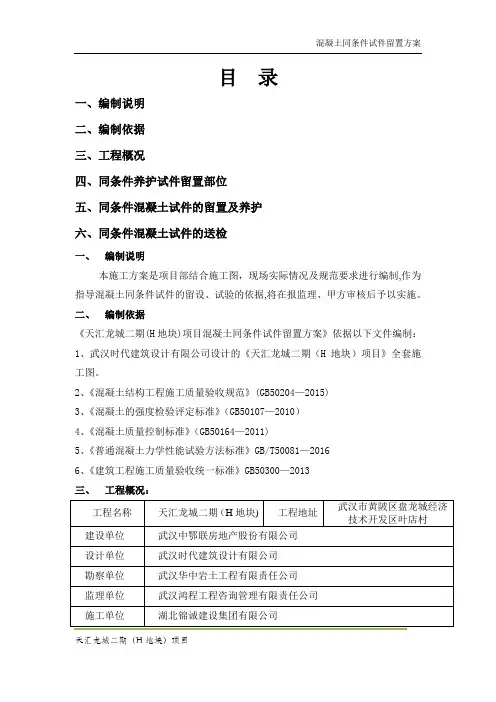 混凝土同条件试块留置方案