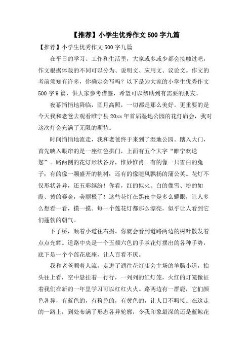 小学生优秀作文500字九篇