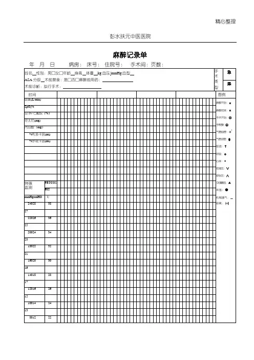 麻醉记录单(正反面打印)